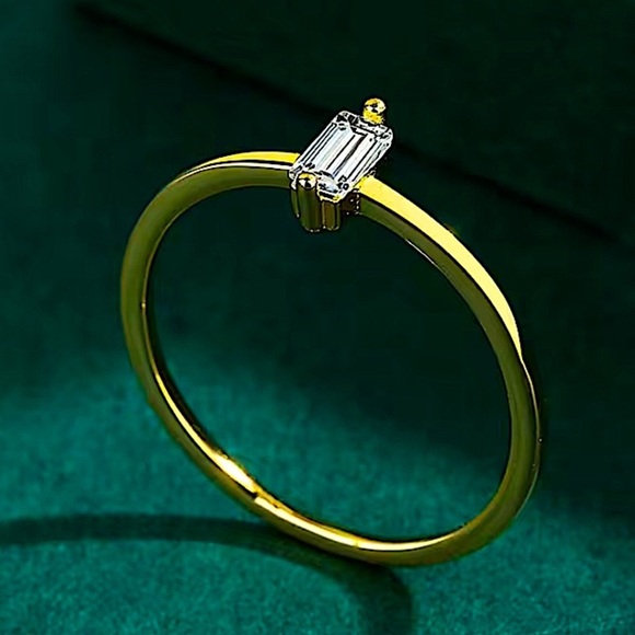 Gold Rectangular Cubic Zircon Ring Minimalist, Dainty Diamond - Picture 5 of 6